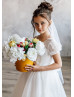 Short Sleeve Ivory Organza Deep V Back Flower Girl Dress